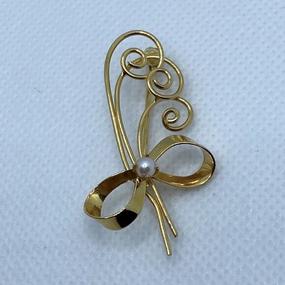 💛 Vintage Gold Plated Pearl Brooch - Picture 1 of 5